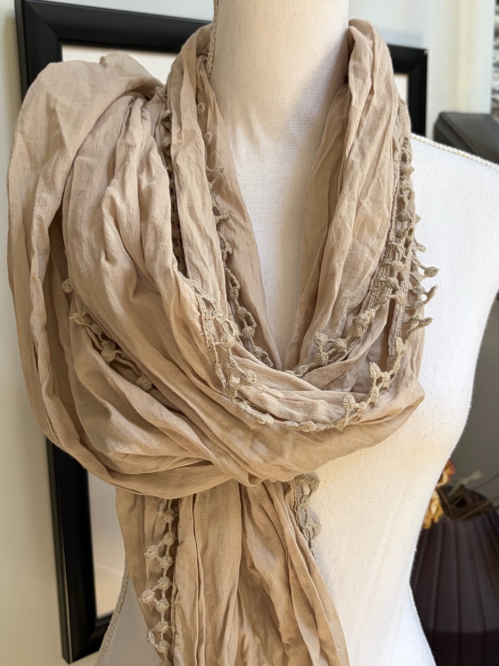 Light Beige Women's Scarf - Soft Cotton Blend